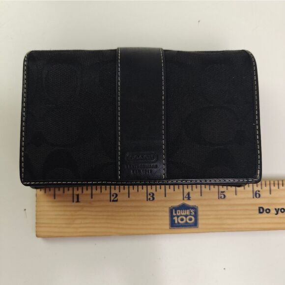 COACH CC LOGO CANVAS GENUINE LEATHER BLACK WALLET - Picture 9 of 11